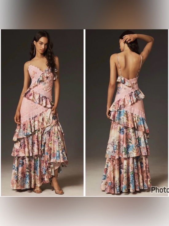 BHLDN Dresses & Skirts - Anthropologie BHLDN‎ Elora Sleeveless V Neck Ruffle Lace Midi Dress Floral Sz 8